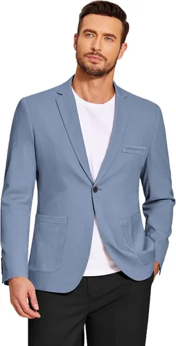 Vista 3 de COOFANDY Blazer casual de lino para hombre, ligero, ajuste regular, chaqueta deportiva con un botón