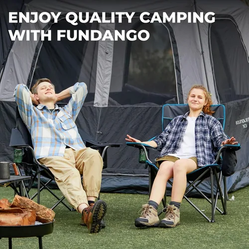Vista 8 de FUNDANGO Silla de campamento de gran tamaño para adultos, silla de césped plegable portátil de servicio pesado con asiento y respaldo acolchados