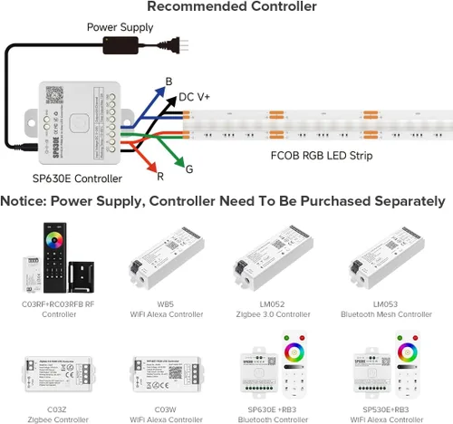 Vista 4 de BTF-LIGHTING FCOB COB - Tira de luz LED RGB con certificación UL, 810 LEDs/m de alta densidad flexible que cambia de color, DC12V 9.8 pies y 0.394