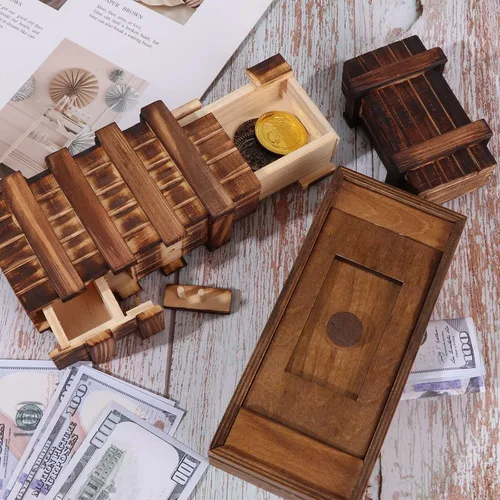 Vista 6 de Caja de rompecabezas de madera con compartimento oculto 3D, cajones mágicos, caja mágica secreta, caja de madera para rompecabezas, caja