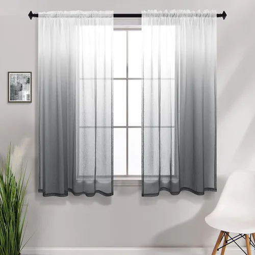 Vista 16 de KOUFALL Cortinas de ventana de baño para ducha, juego de 2 paneles de cortinas cortas transparentes en blanco y negro para cocina, dormitorio