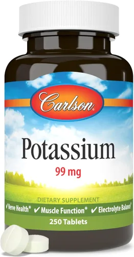 Vista 5 de Carlson Potasio, 99 mg, Salud nerviosa, Función muscular, 250 tabletas