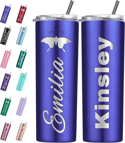 Vista 9 de Vaso personalizado personalizado con nombre grabado y logotipo, vasos delgados personalizados con tapa y pajita, vaso aislado de acero inoxidable