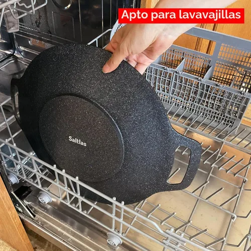 Vista 6 de Saltlas Sartén de barbacoa de estilo coreano para estufa, camping e IH, parrilla redonda de 13 pulgadas con doble fondo, sartén con revestimiento