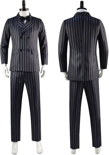 Vista 2 de Gionli Gomez Addams - Disfraz de Gomez Addams para hombre, traje familiar, disfraz de Halloween, cosplay, fiesta, abrigo y pantalones