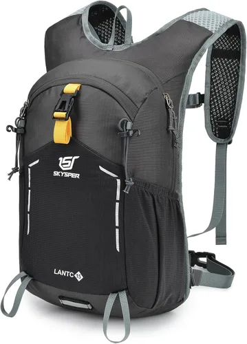 Vista 15 de SKYSPER Mochila de senderismo pequeña – Mochila de viaje de 15 L, ligera, resistente al agua, mochilas de senderismo para mujeres y hombres, Negro