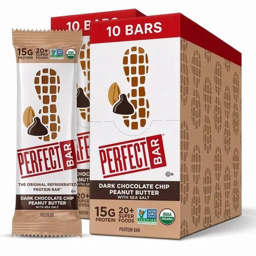 Vista 25 de Perfect Bar - Barra de proteína refrigerada original, mantequilla de maní con chispas de chocolate oscuro, barra de 2.3 onzas, 8
