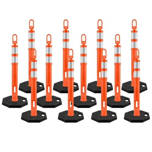 Vista 10 de Xpose Safety Postes de delineador naranja de 45 pulgadas con base, paquete de 3 – parte superior de anillo, banda reflectante de 10 pulgadas, base