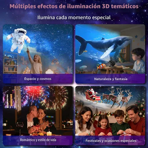 Vista 8 de FlyLily Proyector de galaxia 3D, proyector dinámico de estrellas con ruido blanco y altavoz Bluetooth, proyector de luz nocturna de 60 escenas