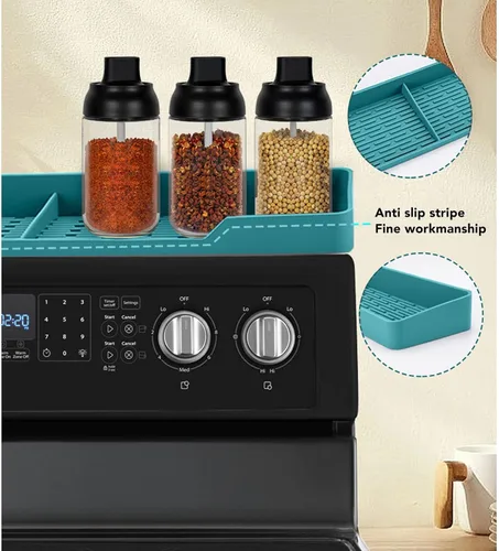 Vista 5 de TOPINCN Estante superior para estufa, estante superior de silicona, suministros de cocina, magnético a prueba de fugas, antideslizante, estante