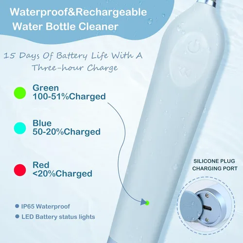 Vista 5 de Limpiador eléctrico de cepillo de botellas con soporte, limpiador automático recargable de botellas de agua con mango de extensión de acero