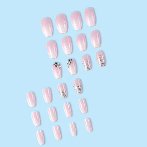 Vista 25 de Uñas postizas francesas a presión, uñas postizas largas de acrílico con forma de ataúd de cobertura completa, uñas postizas de bailarina