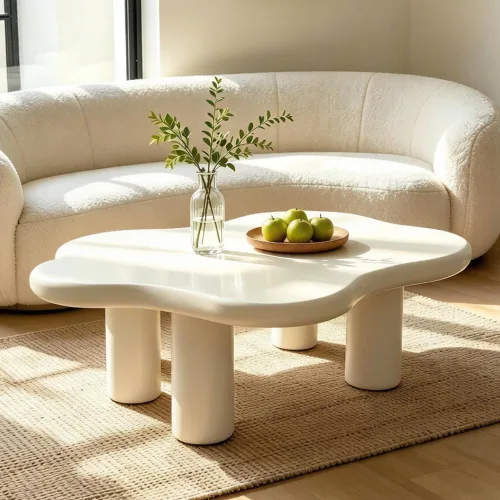 Vista 11 de WILLIAMSPACE Mesa de centro de nube de 39.7 pulgadas con chapa de madera Burl y 4 patas redondas, moderna mesa central de madera con patrón de nudo