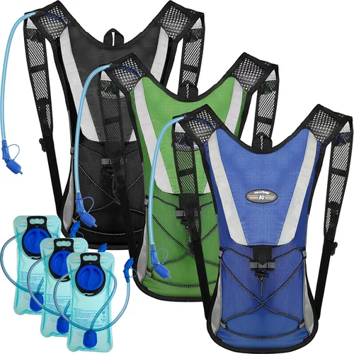 Vista 8 de Paquete de 3 mochilas de hidratación con bolsa de agua de 2 litros, paquete de hidratación con vejiga de hidratación, senderismo, correr, ciclismo