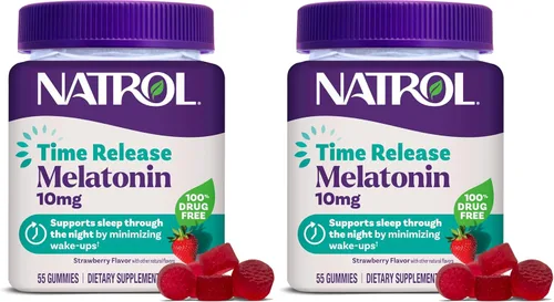 Vista 9 de Natrol Gomitas de melatonina de 10 mg, gomitas de sueño de liberación prolongada para adultos, minimizan los despertadores, sabor a fresa, 55
