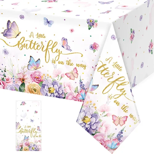Vista 8 de FunnyPars Paquete de 3 manteles de mariposa para baby shower, decoración de baby shower, mantel rectangular desechable de plástico con temática