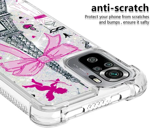 Vista 3 de Funda para Redmi Note 10S, funda para Redmi Note 10 4G, Crystal Bling Quicksand Effect TPU Bumper Case with Four Corners Drop Protection Cover for