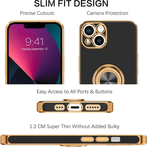Vista 2 de BENTOBEN Funda para iPhone 13, funda para iPhone 13, ajuste delgado, soporte de anillo de 360°, soporte magnético para automóvil, soporte para Negro