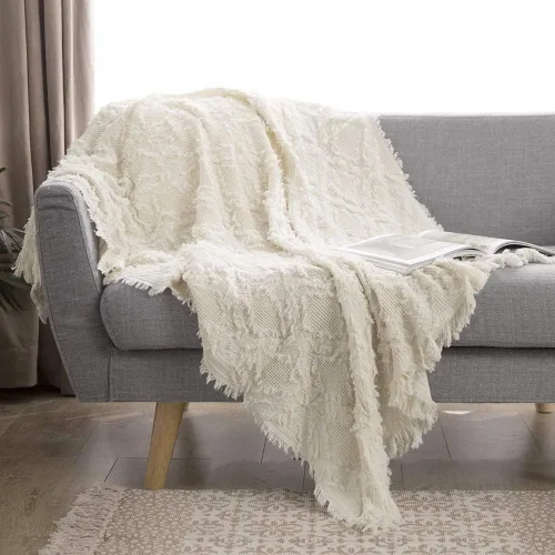 Vista 15 de Simple&Opulence Manta de 100 % algodón para cama, sofá, manta tejida geométrica bohemia con borlas, suave, ligera, transpirable, decoración de Marrón