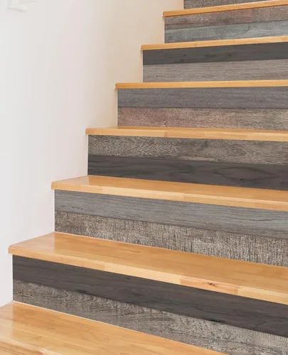 Vista 4 de AMAZING WALL Inicio Escaleras impresas de madera a rayas Decoración autoadhesiva etiqueta de pared Set 6pcs