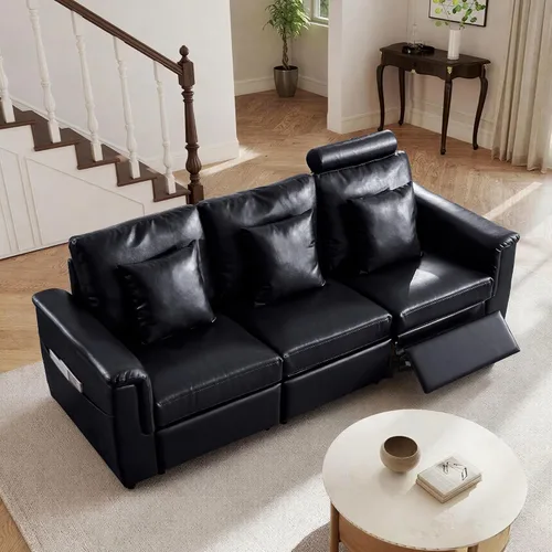Vista 31 de ORRD Consola de almacenamiento multifuncional con soportes dobles para tazas, mesa, estación de carga USB para sofá modular seccional para sala
