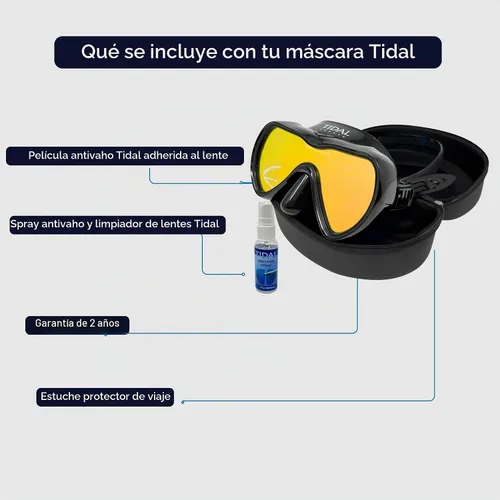 Vista 3 de Tidal Mask-Advanced - Máscara de buceo antivaho para buceo, snorkel, buceo libre y natación. Lente única de vidrio templado gran angular. Negro