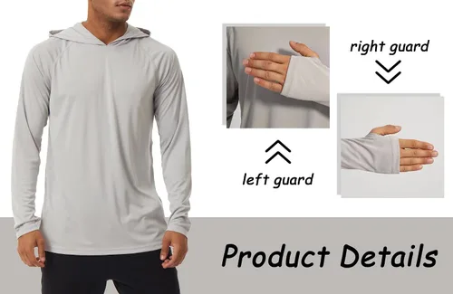 Vista 6 de BIYLACLESEN Camiseta de manga larga con protección solar para hombre, con UPF 50+ y capucha