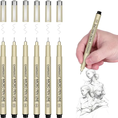 Vista 24 de XS Micro Pen, paquete de 6 bolígrafos negros de punta fina con tinta de archivo impermeable, bolígrafos de tinta fina de 0.039-0.079 in