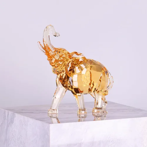 Vista 4 de Figuras de elefante acrílico transparente con acabado de cristal, estatuas africanas de alta gama para decoración del hogar, elefante con tronco