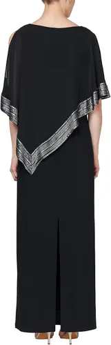 Vista 2 de S.L. Fashions Women's Long Capelet Mother of The Bride Dress with Metallic Trim (Petite and Regular Sizes)