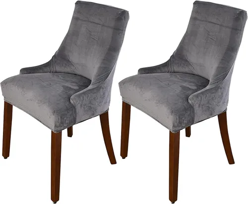 Vista 14 de Paquete de 2 fundas para silla lateral con respaldo de ala, fundas elásticas para sillas con respaldo geométrico rómbico, fundas para silla