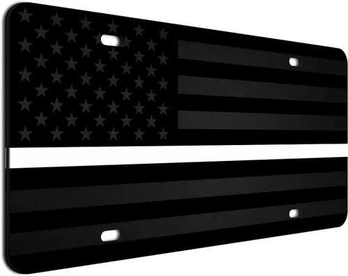 Vista 27 de JASS GRAPHIX Placa de matrícula personalizada con la bandera estadounidense de línea amarilla, homenaje personalizado a despachadores y operadores