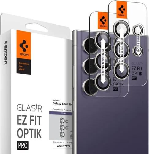 Vista 9 de Spigen Protector de lente de cámara para Galaxy S24 Ultra - Negro titanio [2 unidades] GlasTR EZ Fit Optik Pro, 9H+ Tempered glass, Scratch
