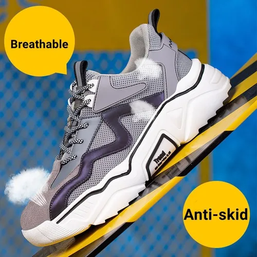 Vista 3 de Zapatos de punta de acero para hombre para mujer, zapatos de seguridad ligeros, antideslizantes, zapatos de trabajo industriales a prueba