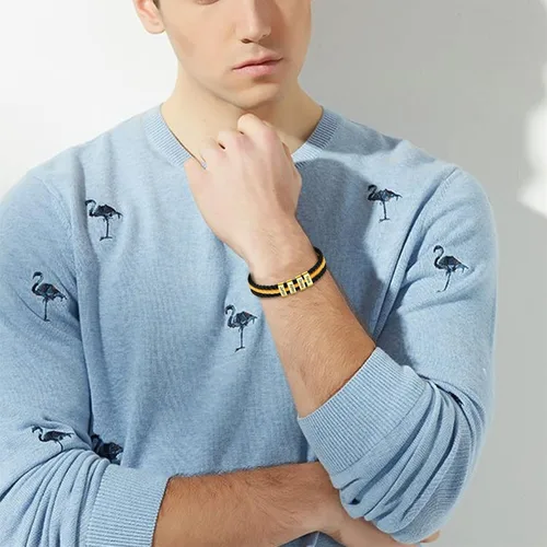 Vista 6 de Pulseras de cuero personalizadas para hombre con 1-6 nombres, pulsera trenzada personalizada con cuentas para papá, marido, día del padre, San