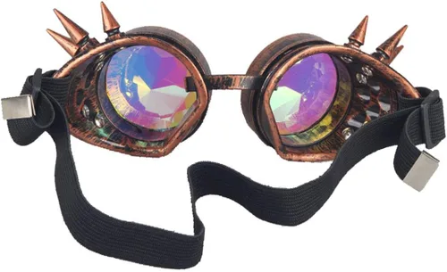 Vista 20 de FUT Gafas Steampunk con pinchos arcoíris ABS, lentes de caleidoscopio rave, soldadura cibernética, gótico, cosplay, vintage