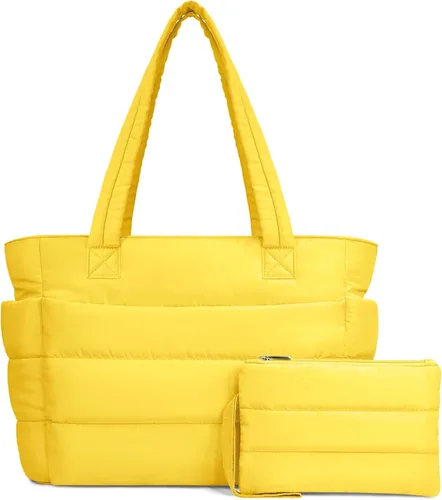 Vista 16 de TOPDesign Bolsa Tote Acolchada para Mujer, Bolso de Mano Ligero Inflado con Compartimentos, Bolsa de Hombro Acolchada para Trabajo, Viajes, Gimnasio