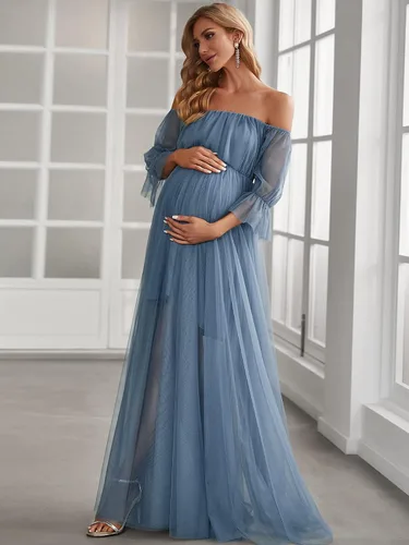 Vista 3 de Ever-Pretty Vestido de maternidad de tul con hombros descubiertos para mujer 20862
