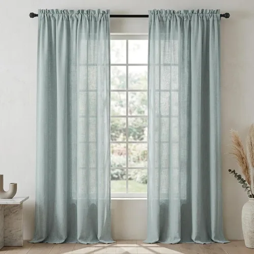 Vista 94 de Mrs.Naturall - Cortinas transparentes con bolsillo para barra de 36x63 pulgadas de lino mezclado negro