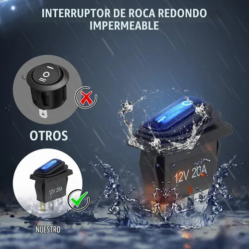 Vista 3 de Interruptor basculante de 12 V impermeable 5 piezas - Interruptor de palanca de 12 voltios con 3 cables desmontables de 20 cm, interruptores