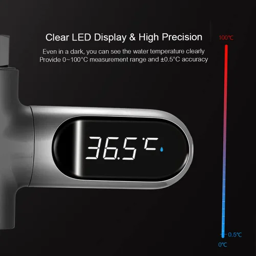 Vista 3 de Kavolet Pantalla de termómetro de ducha, termómetro digital LED de 0 ~ 212.0 °F para baño de bebé, pantalla Fahrenheit/centígrado, pantalla