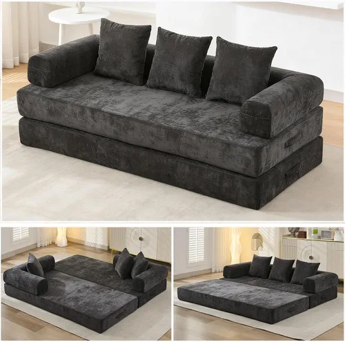 Vista 10 de Sofá cama convertible 4 en 1 de 79 pulgadas, sofás sin hueso, cama plegable de felpilla con cama extraíble, futón de suelo, sofá biplaza modular