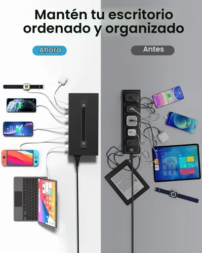 Vista 5 de Estación de carga USB~c de 300W, bloque de cargador USB de 40 puertos (20 USB A y 20 USB~C), estación de carga rápida para múltiples dispositivos