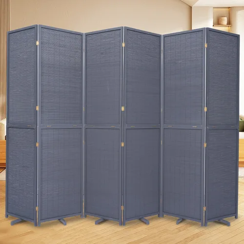 Vista 17 de Panel divisor de habitación de bambú con patas giratorias de 360°, 3 paneles de 47 pulgadas de alto, pantalla de privacidad plegable corta