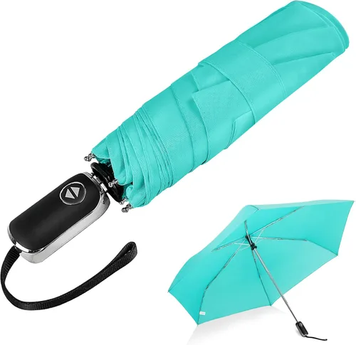 Vista 9 de LEAGERA Paraguas de viaje compacto para bolso, mango plano, impermeable para lluvia ligera