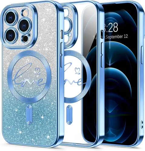 Vista 50 de Hython Funda para iPhone Air con purpurina, compatible con MagSafe Love Heart fundas magnéticas transparentes para teléfono para mujeres y niñas