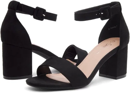 Vista 7 de Shoe Land SL-Romina - Sandalias de tacón bajo grueso para mujer, puntera abierta, correa al tobillo, tacón de bloque, para graduación, boda, fiesta