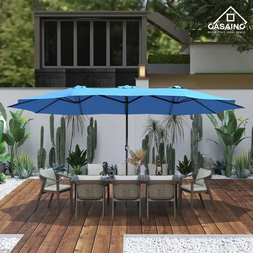 Vista 3 de CASAINC Sombrilla de patio de 15 pies con base de doble cara para exteriores, sombrilla rectangular doble con manivela, para jardín, terraza