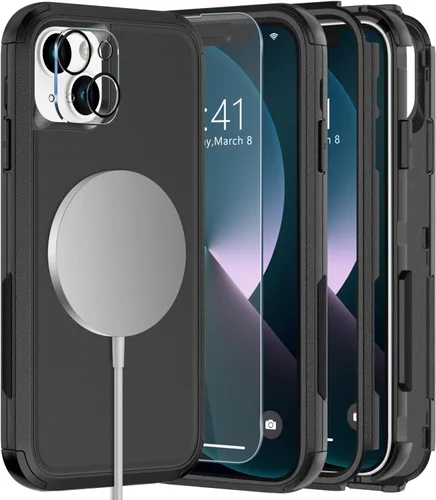 Vista 27 de Diverbox - Funda para iPhone 13 a prueba de golpes, caídas y polvo, funda de protección resistente para iPhone 13 de Apple, color negro