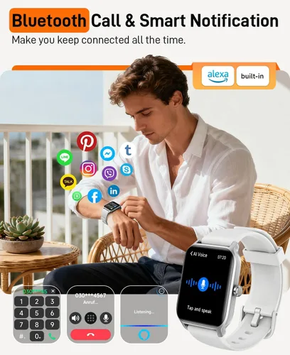 Vista 2 de WMK Reloj inteligente para mujer para responder/hacer llamadas, 1.85 pulgadas, reloj con Alexa integrado, monitor de frecuencia cardíaca del sueño